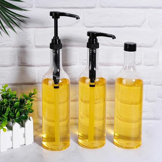 Maxdot 12 Pcs 25 oz Syrup Bottles with Pump Long Neck Bottles Plastic Syrup Pump Dispenser for Coffee Bar Accessories Home Party (Black)