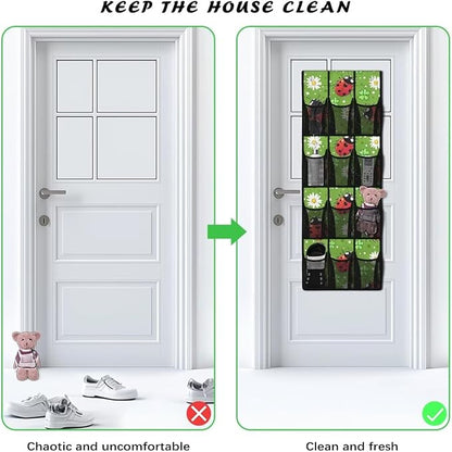 Door Organizer Hanging, Ladybug Collapsible Over the Door Shoe Rack 12 Pocket Waterproof Space Saving Door Hanging Storage for St Patrick‘s Day Wall Door Home Decor