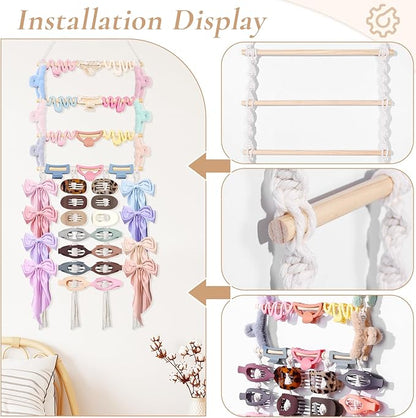 SNOWSTAR Macrame Flat Hair Claw Clip Holder Organizer,Large Capacity Hanging Hair Clip Holder and Storage for Women Girls,Flat Claw Clips Storage Hanger Home Decor for Wall,Door,Closet