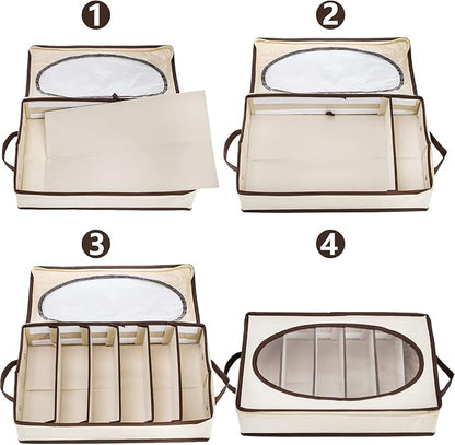 Hiceeden Silverware Organizer with Zipper Lid, 16.5"×10.6"×3.5" Flatware Storage Box with Adjustable Dividers and Handles, Portable Cutlery Holder Utensil Case for Spoon, Fork, Knife, 6 Compartment