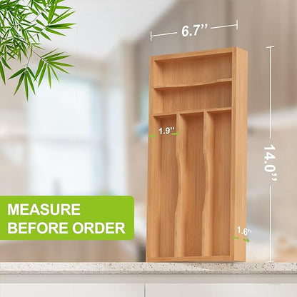 Unibambou Bamboo Utensil Drawer Organizer with Removable Dividers, Kitchen Organizer for Flatware Cutlery, Silverware Tray for Drawer (5/4 Flexible Slots, Natural)