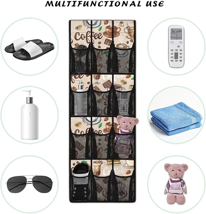Coffees Over The Door Shoe Organizer 12 Pockets Wall Hanging Storage Space Saving Over The Door Closet Organizer Large Capacity Brown Shoe Holder Hanger for School