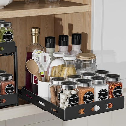 BOIVSHI Pull Out Spice Rack, Heavy Duty Spice Rack Organizer, 1 Tier Spice Organization for Cabinet, Vertical Spice Rack for Kitchen, Cabinet, Pantry (8.4''Wx10.5''Dx2.8''H, Metal Black)
