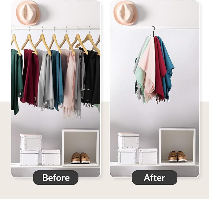 ZEDODIER Scarf Organizer Scarf Hanger for Closet, Rotatable Sturdy Hijab Holder Holds 8 Scarves, Metal Space Saving Closet Organizers and Storage, Black