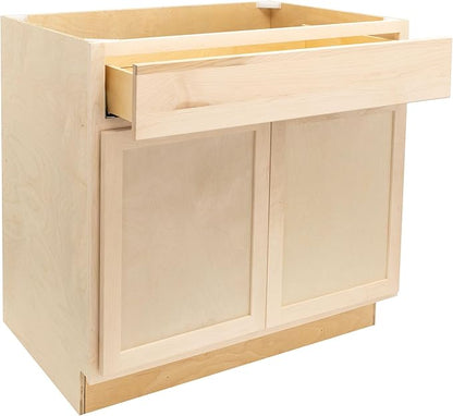 Quicklock RTA (Ready-to-Assemble) | Base Kitchen Cabinets - Shaker Style | Made in America (Raw Maple, 33" Wx34.5 Hx24 D Base)