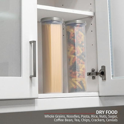 Tall Clear Spaghetti Pasta Container Storage With Lid.Multi-Purpose Kitchen Pantry Organization And Food Storage For Noodles Beans Straws - Airtight Leakproof Spaghetti Keeper BPA Free 37 oz.