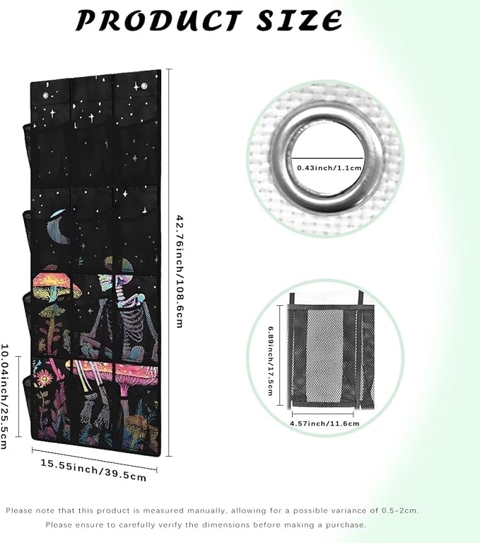 Skeleton Behind Door Shoe Organizer 12 Pockets Wall Hanging Storage for School Moon Over The Door Closet Organizer Mushroom Multi-Pocket Organizer