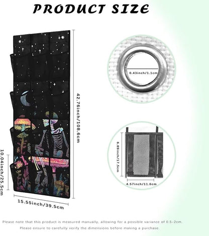 Skeleton Behind Door Shoe Organizer 12 Pockets Wall Hanging Storage for School Moon Over The Door Closet Organizer Mushroom Multi-Pocket Organizer