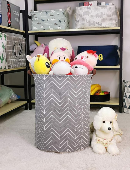 QUEENLALA Large Storage Basket,Laundry Hamper/Bathroom/Home Decor/Collapsible Round Storage Bin,Boys and Girls Hamper/Boxes/Clothing(Grey Wheat)