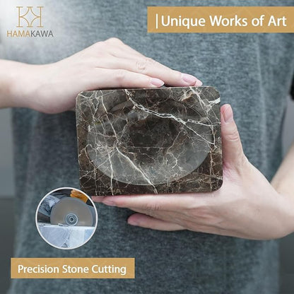 Natural Marble Soap Dish, Rectangle Emperador Dark Jewelry Dish, Dark Brown Style Shower Soap Holder, Modern Stone Sponge Holder, Bar Soap Saver Tray for Bathroom, Kitchen, Easy to Clean