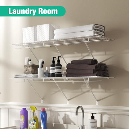 HAUSHOF Closet Shelves Wall Mounted 4-Pack, 4ft x 16in White Metal Wire Shelving for Laundry Room, Closet, Basement Organization and Storage