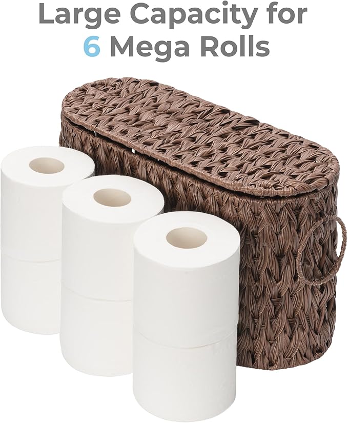 GRANNY SAYS Toilet Paper Storage Basket with Lid, Woven Toilet Paper Holder, Waterproof Bathroom Organizers and Storage, Wicker Basket for Bathroom Storage, Brown