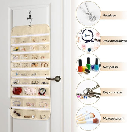 Cabilock Hanging Jewelry Organizer - Jewelry Travel Organizer, Hanging Jewelry Organizer Revolving Hanger - Double-Sided 66 Pocket for Girls Women Travel Jewlery