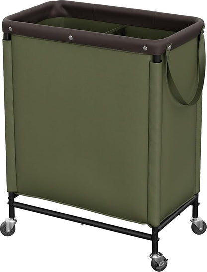 StorageWorks Laundry Hamper 2 Section, 100L Rolling Laundry Sorter Cart with Removable and Washable Liner Bag, Clothes Hamper with Wheels and Handle for Laundry Room and Bedroom, Green