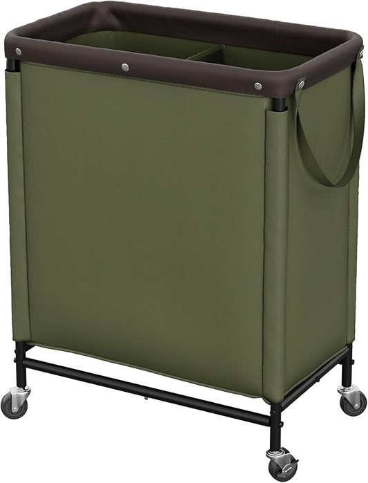 StorageWorks Laundry Hamper 2 Section, 100L Rolling Laundry Sorter Cart with Removable and Washable Liner Bag, Clothes Hamper with Wheels and Handle for Laundry Room and Bedroom, Green
