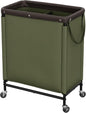 StorageWorks Laundry Hamper 2 Section, 100L Rolling Laundry Sorter Cart with Removable and Washable Liner Bag, Clothes Hamper with Wheels and Handle for Laundry Room and Bedroom, Green
