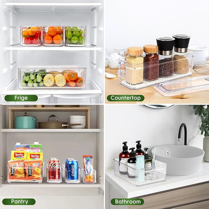 ZIJUND 4 Pack Fridge Organizer, Stackable Refrigerator Organizer Bins with Lids, BPA-Free Fridge Organizers and Storage Containers for Fruit, Vegetable, Food, Drinks, Cereals, Clear