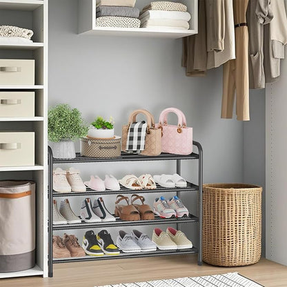 KANAV 4-Tier Expandable Shoe Rack – Adjustable Shoe Organizer & Shoe Storage for Closet, Entryway, and Front Door – Space-Saving Shoe Shelf and Rack Organizer for Home - Black