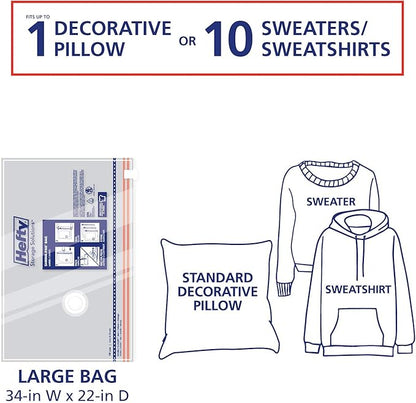 Hefty Shrink-Pak - 4 Large Vacuum Storage Bags for Clothes, Pillows, Towels, or Blankets - Space Saver Vacuum Sealer Bags Ideal Under Bed Storage Solutions