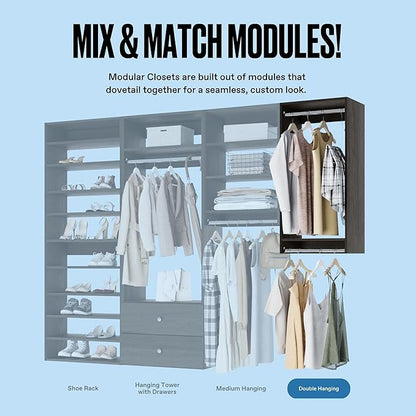Medium Hanging Closet Unit - Modular Closet System For Hanging - Corner Closet System - Closet Organizers And Storage Shelves (Grey, 24 inches Wide) Closet Shelves