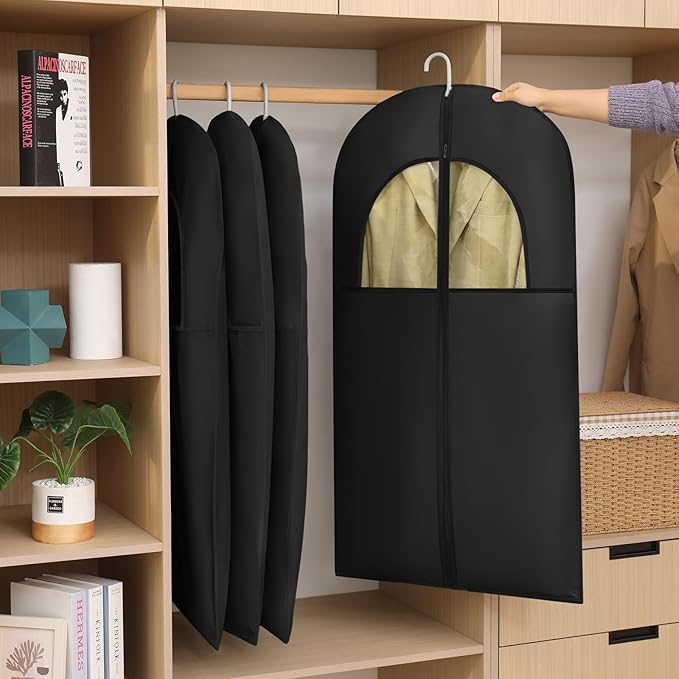 Kimmama Dress Bags for Gowns, Garment Bags for Hanging Clothes, Garment Protector Cover for Wedding Dress, Suit, Dance Costumes, Coat, PEVA, Black, 23.6" x 43.3"