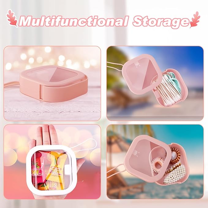 Hair Tie Organizer, 6 Pcs Small Portable Travel Storage Holder Qtip Dispenser for Hair Tie Accessories, Small Items Holder Containers for Home Office Outdoor Travel Organizer, Pink&White