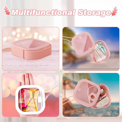 Hair Tie Organizer, 6 Pcs Small Portable Travel Storage Holder Qtip Dispenser for Hair Tie Accessories, Small Items Holder Containers for Home Office Outdoor Travel Organizer, Pink&White