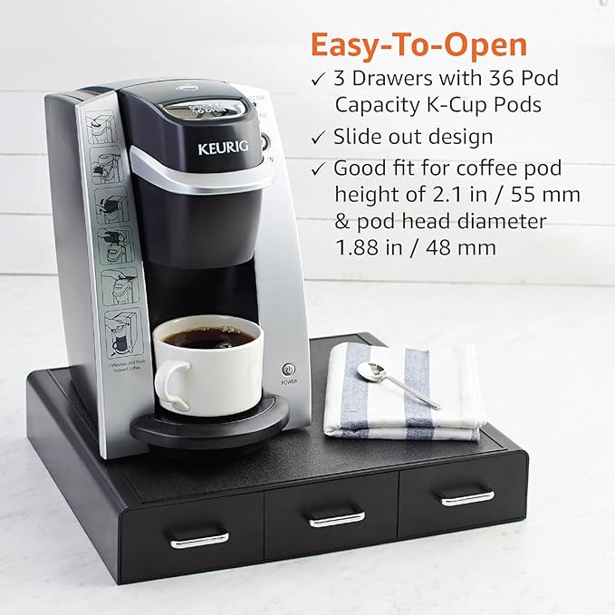 Amazon Basics K-Cup Compatible Coffee Pod Storage Drawer, 3 Easy-Open Drawers, 36 Pod Capacity, Black (Pack of 6)