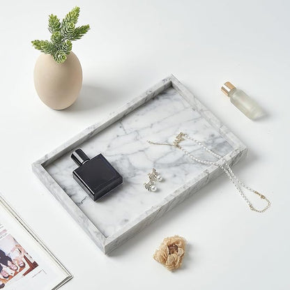 Large Marble Vanity Tray, Luxury Stone Organizer for Bathroom & Kitchen Counter | Holds Soap Dispenser, Jewelry, Perfume Bottles | Non-Resin, Non-Ceramic Décor