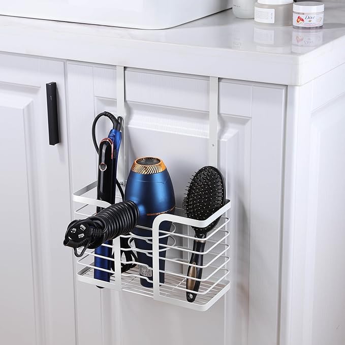 YIGII Hair Dryer Holder Adjustable Height - Hair Tool Organizer White Bathroom Organizer Hot Styling Tools Storage for Hair Dryer, Flat Iron, Curling Iron, Straightener