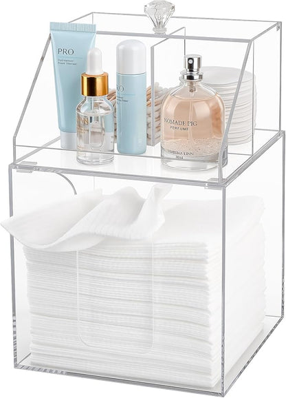 Anyoifax Disposable Facial Towels Storage Compatible with Clean Skin Club Clean Towel XL Double Layer Acrylic Box Cotton Pads Container Qtip Bin Face Towelettes Holder for Bathroom Counter, Clear