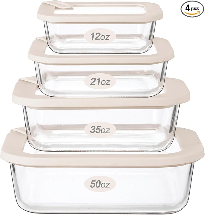 Urban Green Glass Food Storage Containers with Glass Lids, Microwave Safe Food Container Set, Aitight Meal Prep Container Set, LeakProof, 100% Plastic Free, 4 Pack