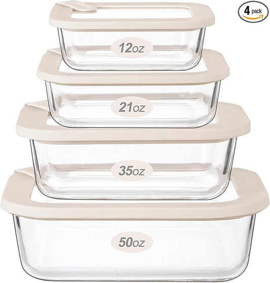 Urban Green Glass Food Storage Containers with Glass Lids, Microwave Safe Food Container Set, Aitight Meal Prep Container Set, LeakProof, 100% Plastic Free, 4 Pack