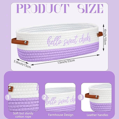 Hello Sweet Cheeks Bathroom Decoration Purple and White Cotton Rope Toilet Basket Toilet Paper Holder Basket Rustic Bathroom Organizer Farmhouse Home Decoration Organizing Small Baskets