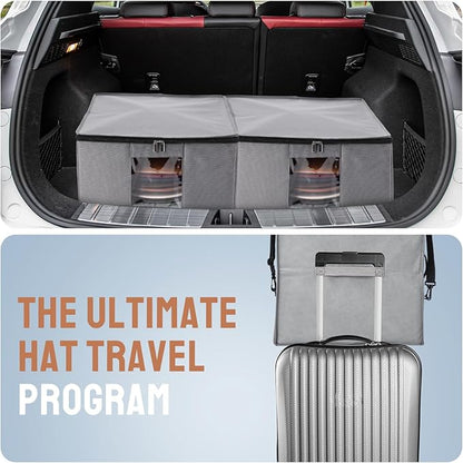 Wonderjune 2 Pcs Hat Storage Box Upgrade Stackable Organizer with Lids Cowboy Hat Box Large Square Bag Foldable Closet Sheet Organizer Travel Container for Men Women(Grey)