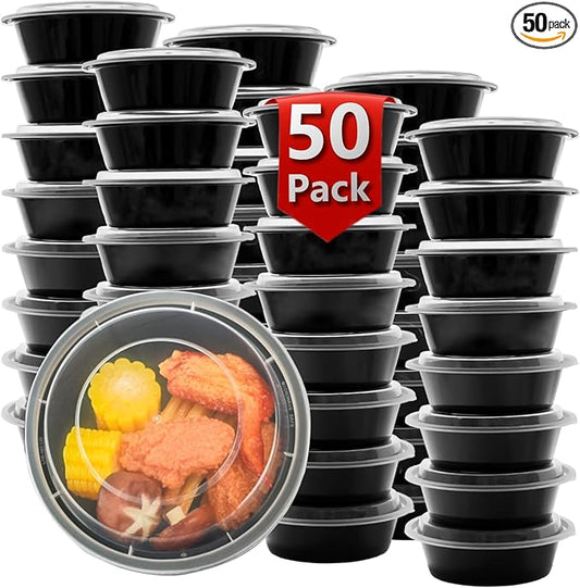 Meal Prep Containers Reusable 50 Pack-28 oz Food Storage Containers with Lids To Go Food Containers Takeout, Microwave Dishwasher Freezer Safe, Stackable, BPA Free, Plastic(Black)