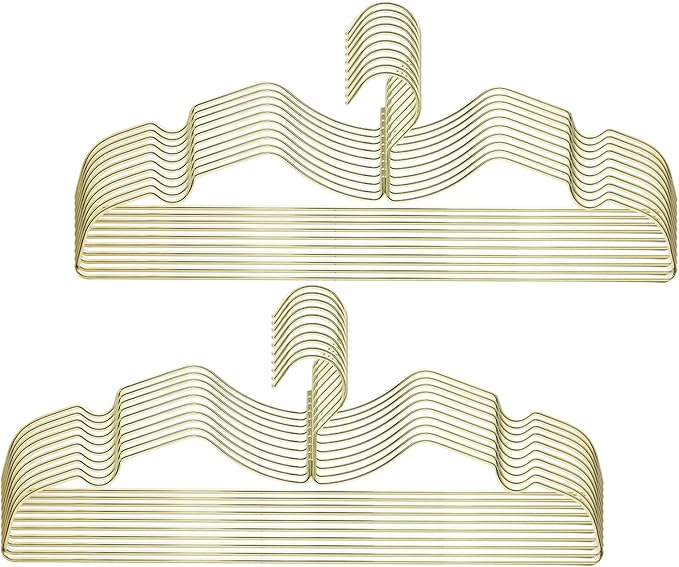 20 Pack Heavy Duty Metal Steel Wire Clothes Hanger, Ultra Slim & Short Neck Hanger,Space Saving Durable Non-Slip Felt Hangers, Closet Organizer for Home Dorm Laundry (Gold)