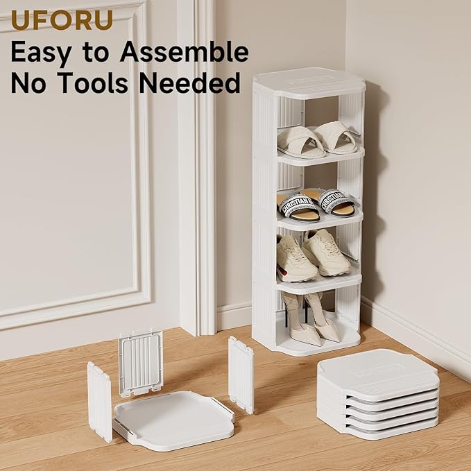 UFORU Vertical Shoe Rack, 9-Tier Plastic Stackable Storage Shelf for Small Closets and Narrow Spaces, Compact Free Standing Shoe Racks for Entryway Bedroom Dormitory