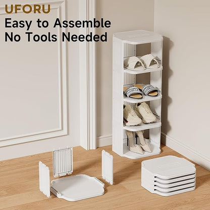 UFORU Vertical Shoe Rack, 9-Tier Plastic Stackable Storage Shelf for Small Closets and Narrow Spaces, Compact Free Standing Shoe Racks for Entryway Bedroom Dormitory