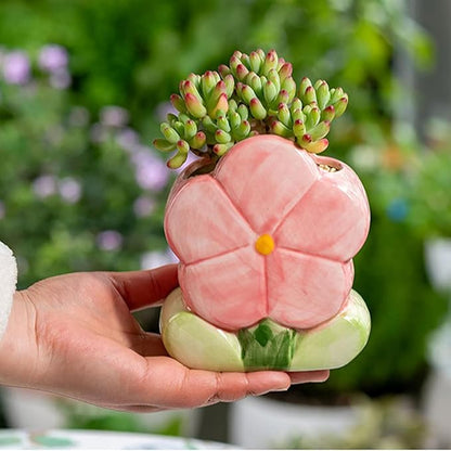 1 PC Flower Makeup Storage Box Ceramic Blossom Five Petals Pen Holder Pen Holder Desktop Storage Box (Pink)