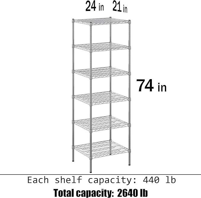 21" Deep x 24" Wide x 74" Height Wire Shelving Kit | 6-Tier | NSF Commercial Storage Rack Unit