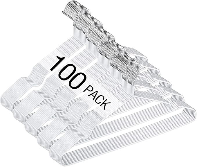 Wesiti 100 Pcs Metal Wire Non Slip Hangers for Clothes Space Saving Hanger Strong 15.7 in Triangle Clothes Coat Suit Bridal Boutique Dress for Closet Dorm Rack(White)