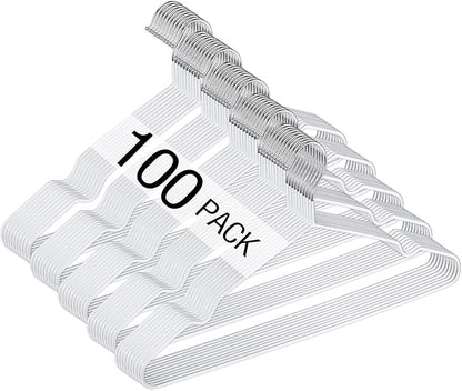 Wesiti 100 Pcs Metal Wire Non Slip Hangers for Clothes Space Saving Hanger Strong 15.7 in Triangle Clothes Coat Suit Bridal Boutique Dress for Closet Dorm Rack(White)