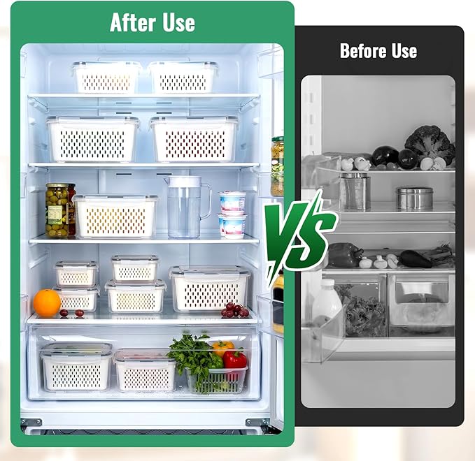 5 PCS Fruit Storage Containers for Fridge Berry Storage Containers Veggie Storage with Drain Tray BPA-Free Plastic Fruit Containers with Removable Colander Crisper for Long-Term Freshness