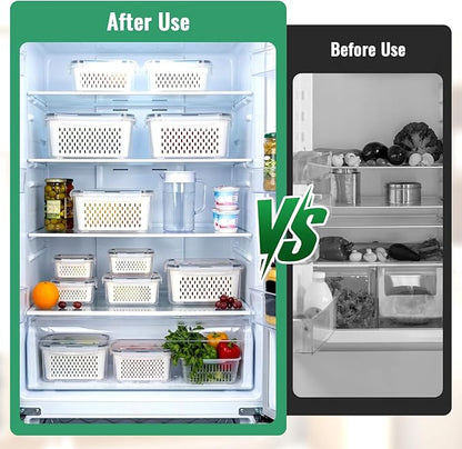 5 PCS Fruit Storage Containers for Fridge Berry Storage Containers Veggie Storage with Drain Tray BPA-Free Plastic Fruit Containers with Removable Colander Crisper for Long-Term Freshness