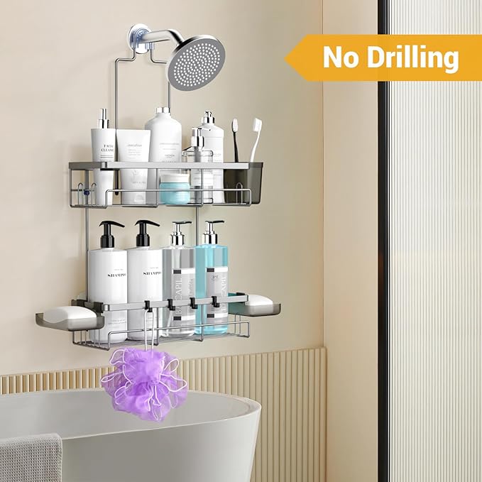 AKTECKE Shower Caddy Hanging Bathroom Organizer: Rustproof Shelf for Inside Shower - No Drilling Racks Over Showerhead - Bath Shelves for Shampoo Soap