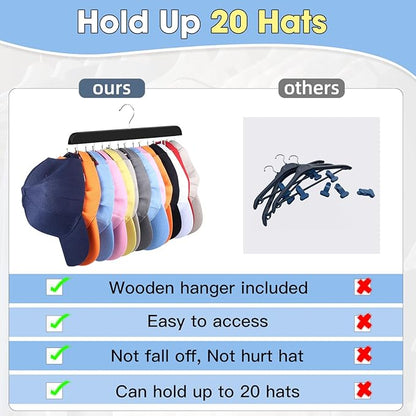 Dntorx Hat Hangers for Closet, 2 Pack Hat Organizer for Baseball Caps with 14 Hooks Space Saving Hat Racks Ball Caps Hat Holder Organizer Tie Belt Hanger for Closet Storage Solution (Black)
