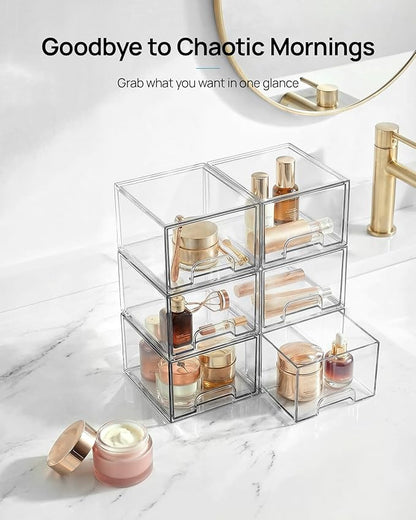 Vtopmart 8 Pack Small Clear Stackable Storage Drawers, Acrylic Bathroom Makeup Organizer, Plastic Storage Bins For Vanity, Undersink, Kitchen Cabinets, Pantry, Home Organization
