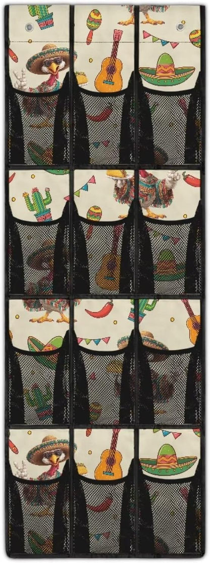 Thanksgiving Shoe Organizer Over The Door for Living Room Turkey Maple Leaf Door Hanging Shoe Organizer with 12 Pockets,Mesh Fabric with 4 Metal Hook Wall Hanging Storage
