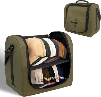 SCAVATA Large Hat Bag for Baseball Caps, Hat Organizer Bag for Traveling & Storing Snapback Cap, Portable Hat Carrier Holder Case for 20-24 Caps (Armygreen)